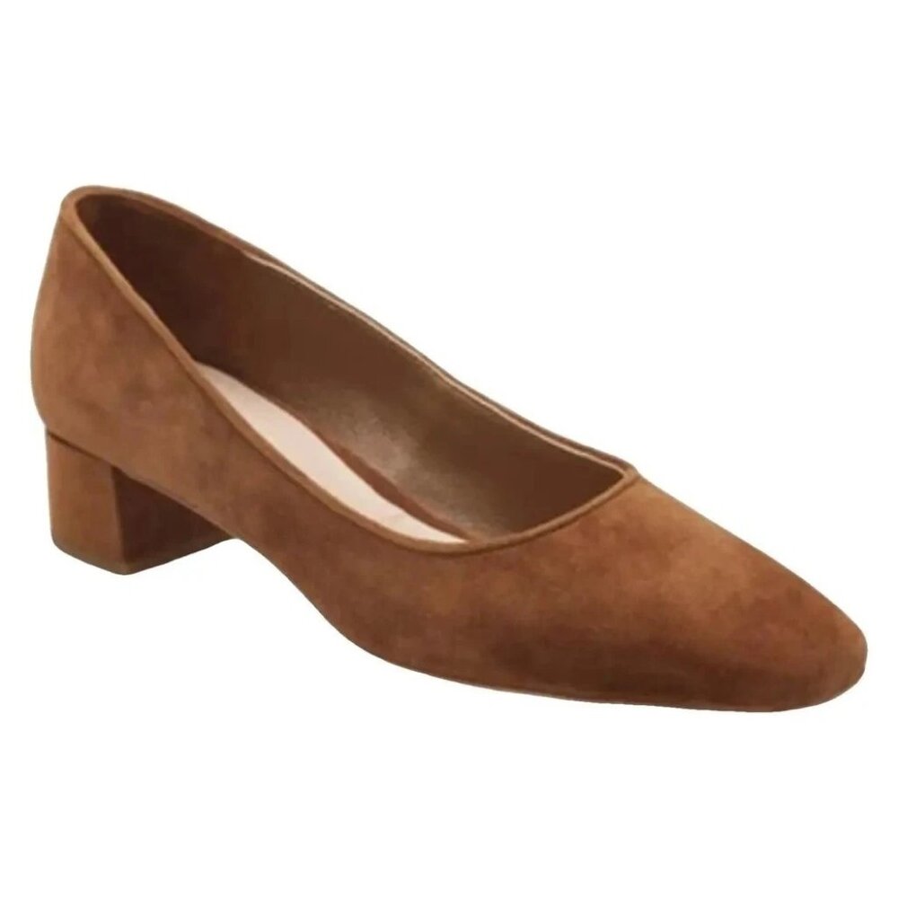 $380 LOEFFLER RANDALL NERINE SUEDE MID HEEL PUMP BROWN POINTY SQUARE 11.5 (MG5)